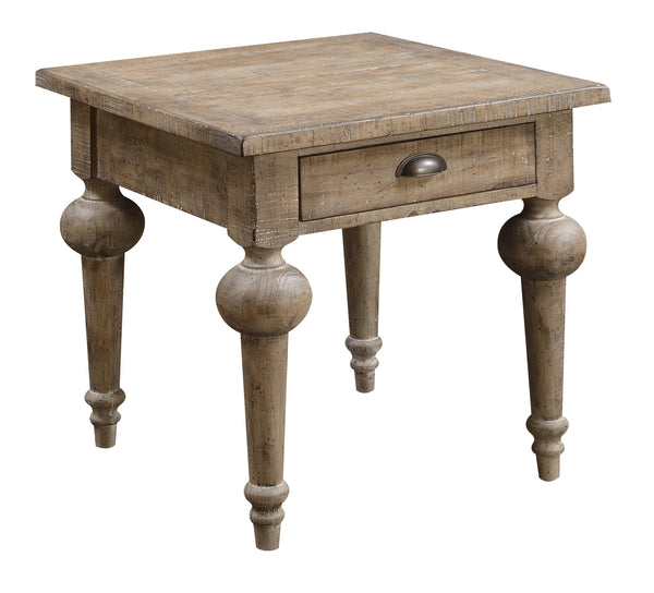 English Elm Wallace & Bay - Taupe Rustic Square End Table in Solid Wood Finish – Sandstone Buff Color, Durable & Low-Maintenance (24") B2709P212411