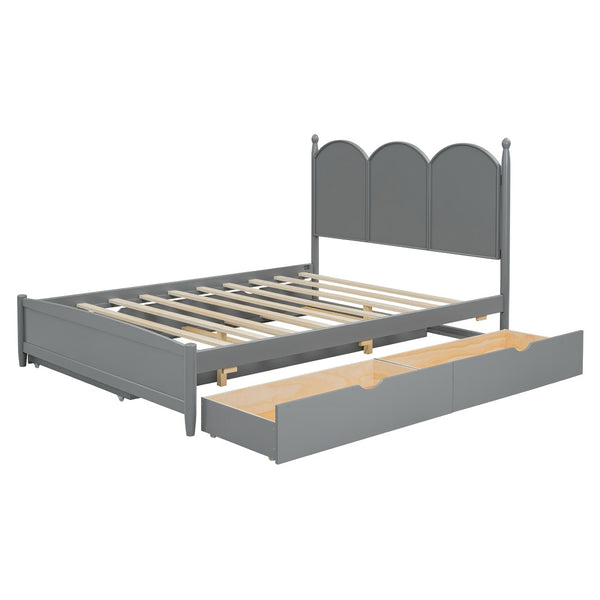 English Elm Queen Size Platform Bed With Trundle & 2 Large Drawers - Elegant Gray Storage Solution For Bedrooms N820S00025E-GIGA