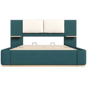 English Elm Christopher Knight Home® - Queen Plush Leather Upholstered Bed Frame with Wingback Headboard, Wavy Footboard, Quiet Support Green 50.63 L x 18.88 W x 8.25 H N761S0000023F