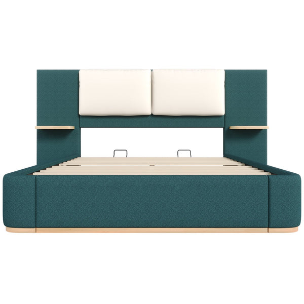 English Elm Christopher Knight Home® - Queen Plush Leather Upholstered Bed Frame with Wingback Headboard, Wavy Footboard, Quiet Support Green 50.63 L x 18.88 W x 8.25 H N761S0000023F