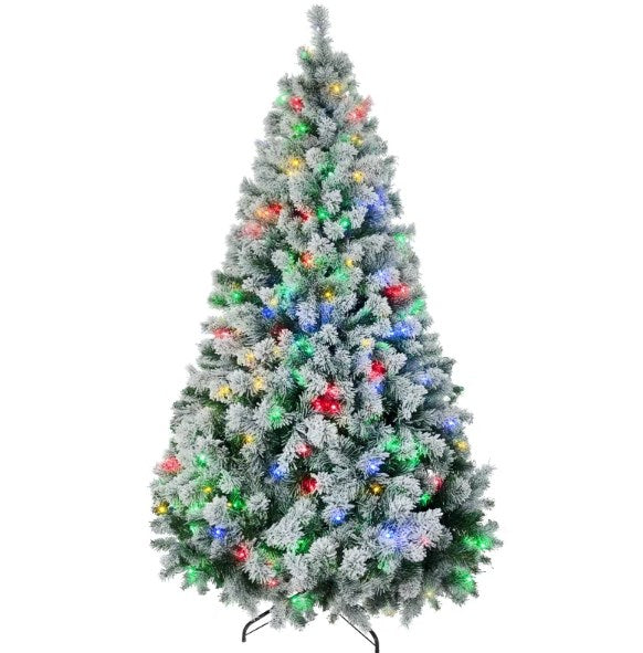 English Elm Christmas Flocked Artificial Tree 7.5 Ft with 550 Leds Seven Modes Steel Base T3971P419352