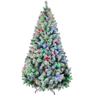 English Elm Christmas Flocked Artificial Tree 7.5 Ft with 550 Leds Seven Modes Steel Base T3971P419352