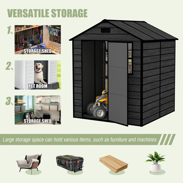 English Elm Campcraft Resin Storage Shed 6x6 Ft Polypropylene Waterproof Outdoor Wood Grain W1598S00029