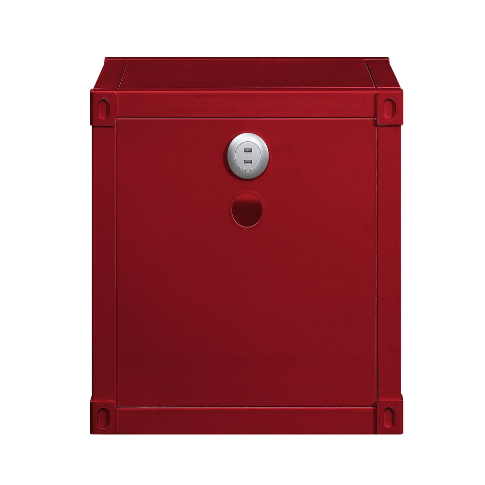 English Elm Red Metal Nightstand with 2 Open Shelves Industrial Contemporary Accent Table Compact 20.5"H B062P186412