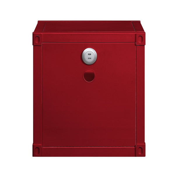 English Elm Red Metal Nightstand with 2 Open Shelves Industrial Contemporary Accent Table Compact 20.5"H B062P186412