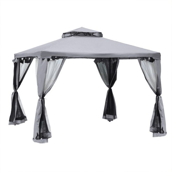 English Elm Outsunny 9.6' X 9.6' Stylish Patio Gazebo With 2-Tier Roof, Netting & Uv-Resistant Canopy For Outdoor Use W2225P174209-GIGA