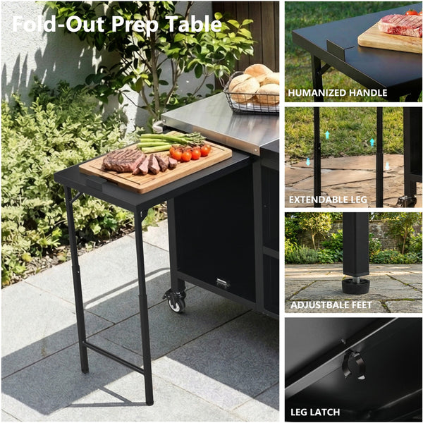 English Elm K&k Stainless Steel Outdoor Kitchen Island with Fold Out Prep Surface for Kamado Grills N707S000023B