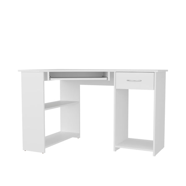 English Elm White L-Shaped Computer Desk with Drawer, Shelf & CPU Space — Space-Saving White Workstation Organizer B062P389916