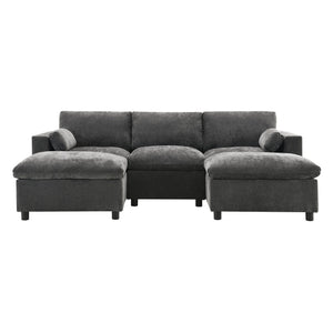 English Elm [video]86.5'' Chenille U-shaped Sectional with Dual Ottomans and Storage Pockets for Living Rooms Dark Gray N723S7723E