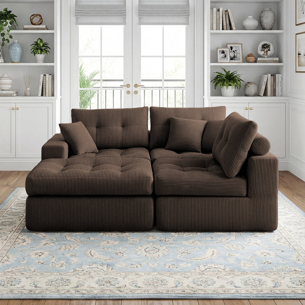 English Elm Corduroy L-shaped Sectional Sleeper Sofa No Assembly Needed for Apartments W5532S00030