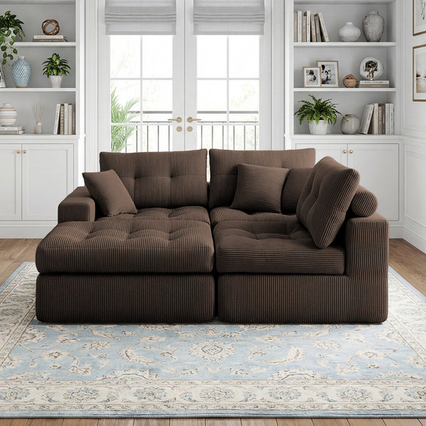 English Elm Corduroy L-shaped Sectional Sleeper Sofa No Assembly Needed for Apartments W5532S00030
