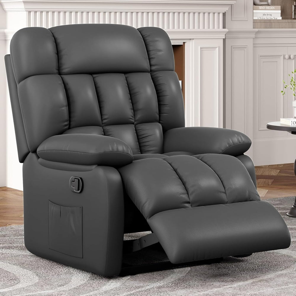 English Elm Recliner Rocker Chair Upholstered with Side Pocket and Footrest for Living Room T3623P438644