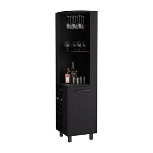 English Elm Corner Bar Cabinet with Ten Built-In Wine Slots, Cup Rack & Spacious Top Shelf for Entertaining Black 44.88 L x 22.05 W x 4.72 H B097S00192