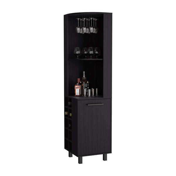 English Elm Corner Bar Cabinet with Ten Built-In Wine Slots, Cup Rack & Spacious Top Shelf for Entertaining Black 44.88 L x 22.05 W x 4.72 H B097S00192