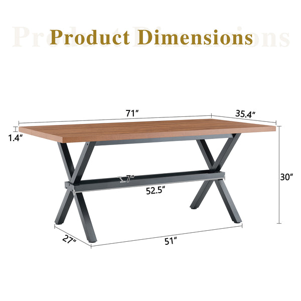 English Elm 71 Inch Industrial Dining Table Walnut Mdf Top Seats 8 with X Frame Steel Base Walnut+Black W1151P434794