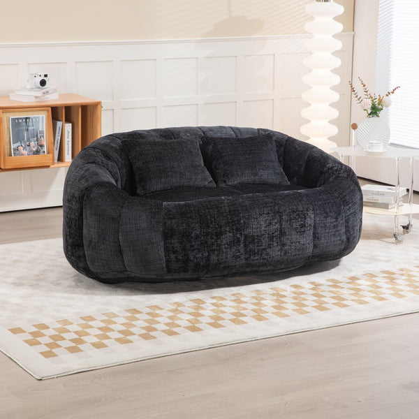 English Elm Bean Bean Bag Sofa High-Density Memory Foam Two-Seater Lounger High Back Chenille Cozy Support Black W395P181440