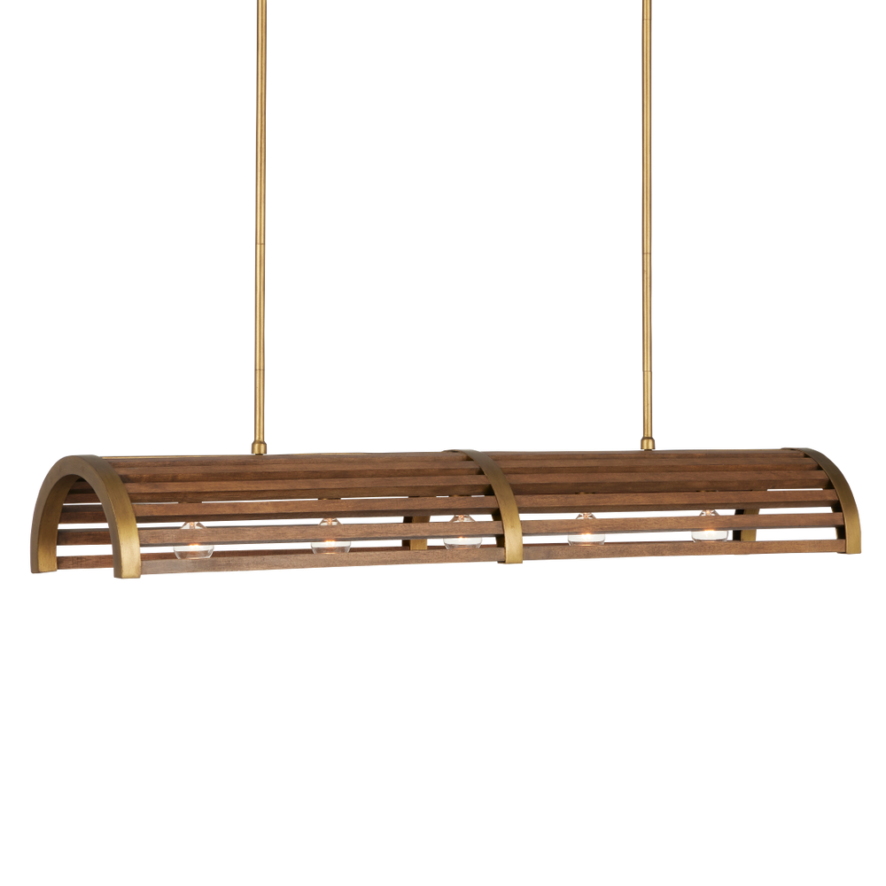 Woodbine Rectangular Modern Farmhouse Chandelier in Chestnut & Brass - Perfect for Kitchen Islands!