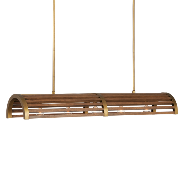 Woodbine Rectangular Modern Farmhouse Chandelier in Chestnut & Brass - Perfect for Kitchen Islands!