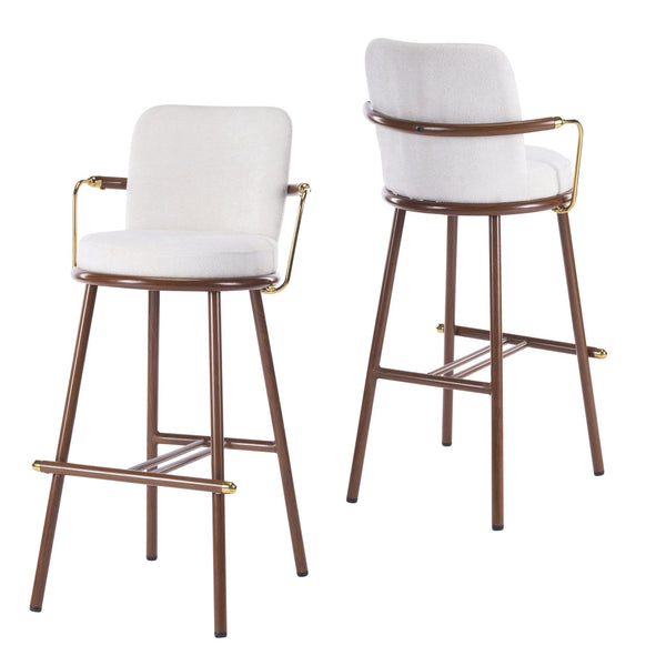 English Elm Christopher Knight Home® - Chaya Upholstered Bar Stool Set of 2 — Walnut Metal Frame, Beige Padded Seats, Gold Armrest Luxury Finish N775P340830B