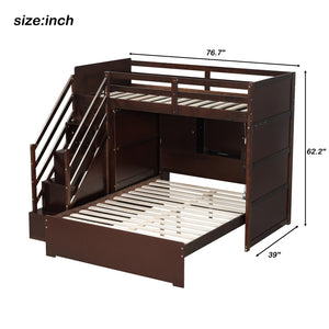 English Elm Twin Over Full Bunk Bed with Wardrobe Storage Stairs Shelves and Usb Charging Espresso LT000292AAP
