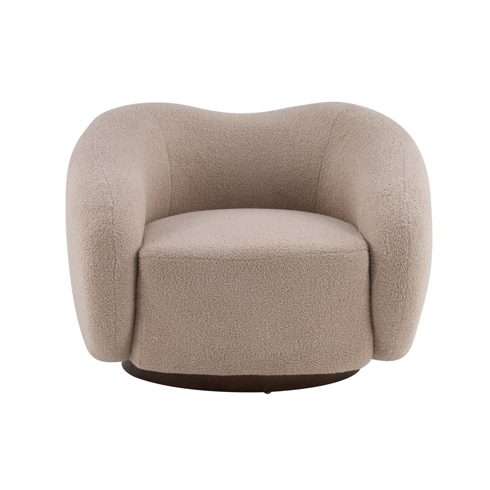 English Elm Wooden Bentwood Base Bouclé Barrel Swivel Chair for Living Room Reading Nook N776P359106B