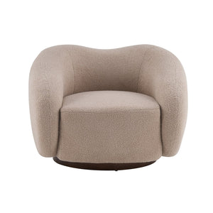 English Elm Wooden Bentwood Base Bouclé Barrel Swivel Chair for Living Room Reading Nook N776P359106B