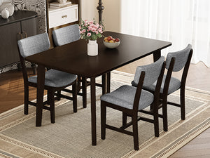 English Elm Rustic Farmhouse Five Piece Dining Set Rubberwood Legs Upholstered Chairs for Kitchen Espresso N752S000089P