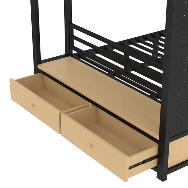 English Elm Queen Over Queen Metal Bunk Bed With Storage Shelves & Drawers - Stylish Space-Saving Solution For Teens W1580S00235-GIGA