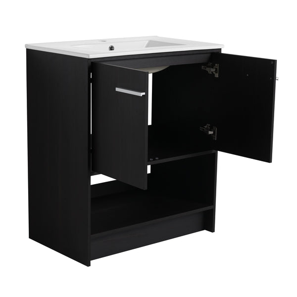 English Elm 30" Freestanding Bathroom Vanity With Soft Closing Doors & Integrated Ceramic Sink For Modern Spaces W1972S00018
