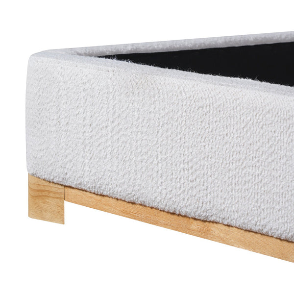 English Elm Christopher Knight Home® - King Size Bed Frame – Elegant Boucle Upholstered Headboard, Solid Wood Base, Easy Assembly, White Finish N757K327027W