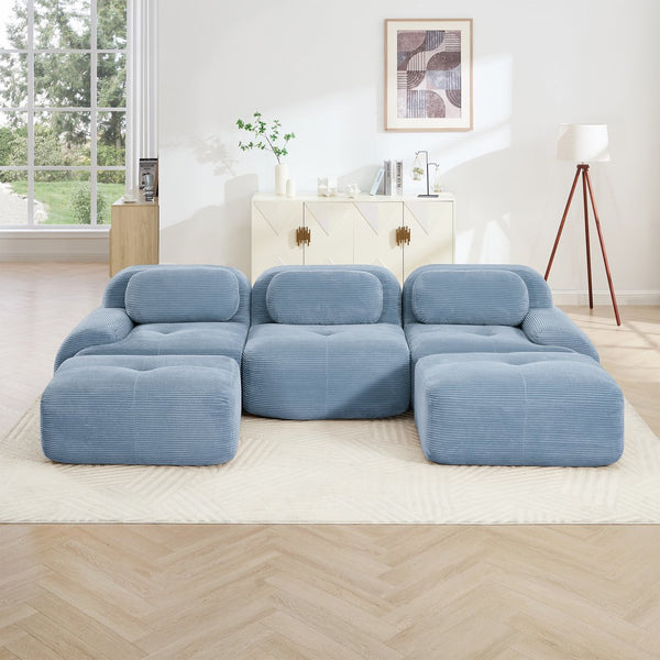 English Elm U-shaped Modular Sectional Corduroy Sofa with Wide Armrests for Living Room Comfort Blue W714S01250