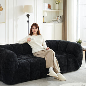English Elm Chenille Cloud Sofa with Quilted Seat and Piano Key Backrest for Modern Living Rooms Black W834S00637