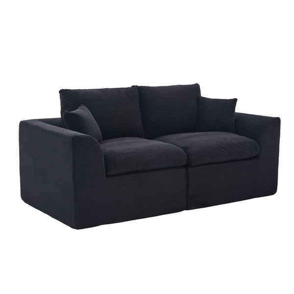 English Elm UNITED Cloud Couch Modular Sectional Sofa with Corduroy Cover, Ergonomic 2-Seater, No Assembly Needed Black W1568P371120