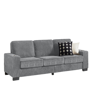 English Elm 83.86"Corduroy comfy sofa with resilient sponge & spring cushions, stylish modern 3-seater for living spaces Gray W1359P215066