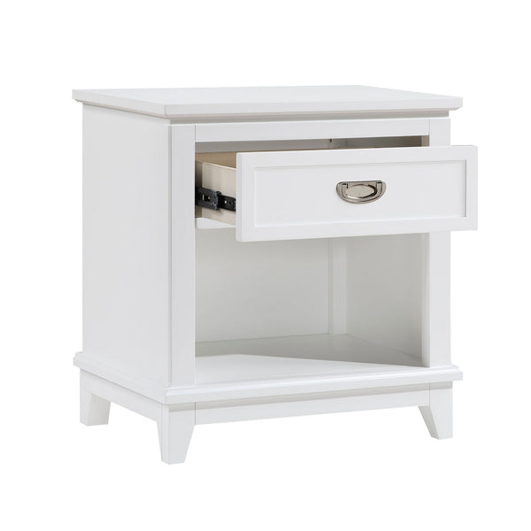 English Elm White Nightstand with Drawer & Shelf, Classic White Finish, Dovetail Drawer, No Assembly Needed —26"H bedside storage blend B011P365522