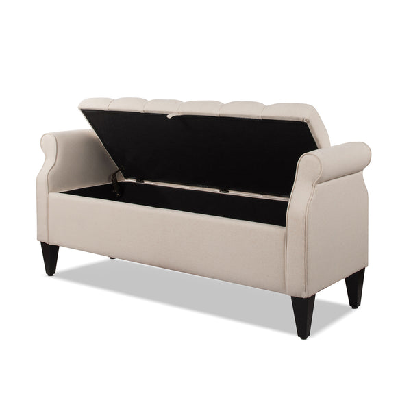 English Elm Jacqueline Tufted Roll Arm Storage Bench Birch Frame Polyester Entryway Seating B2719P238458