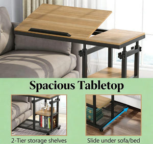 English Elm Mobile C Shaped Rolling Desk with Tiltable Top Two Tier Shelf and Adjustable Height T3971P461186