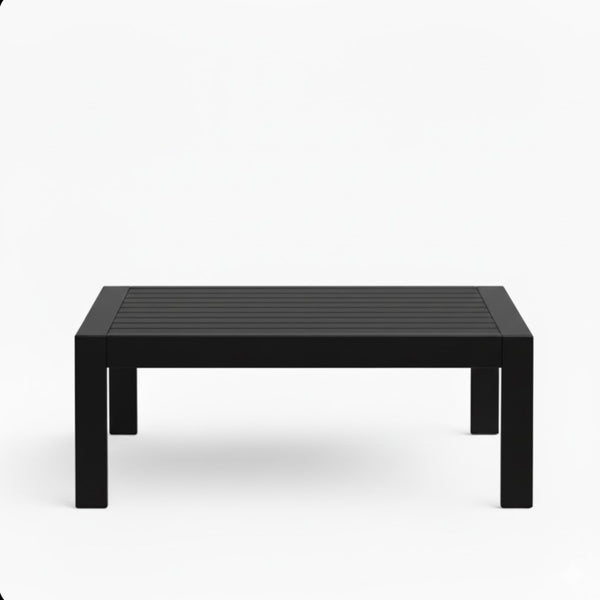 English Elm 43" Outdoor Coffee Table with Wood Grain Top on Powder Coated Iron for Patio Lounging Black B082P455114