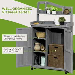 English Elm Outsunny Outdoor Potting Bench & Storage Cabinet, Versatile Wooden Workstation For Garden Tools & Accessories W2225P200581-GIGA