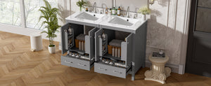 English Elm 48-Inch Modern Bathroom Vanity with Dual Ceramic Sinks, Ample Soft-Close Storage and Stylish Design Grey N729P000009E
