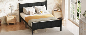 English Elm Twin Platform Bed Vertical Slat Headboard Farmhouse Shaker Wood Grain Finish Bedroom Black N733P422479E