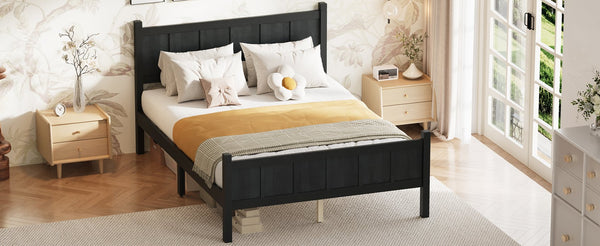 English Elm Twin Platform Bed Vertical Slat Headboard Farmhouse Shaker Wood Grain Finish Bedroom Black N733P422479E