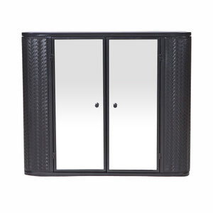 English Elm Black Wall-Mounted Bathroom Cabinet with Mirror, 2 Doors, Open Shelf & Steel Frame for Vanity Spaces W3122P272846