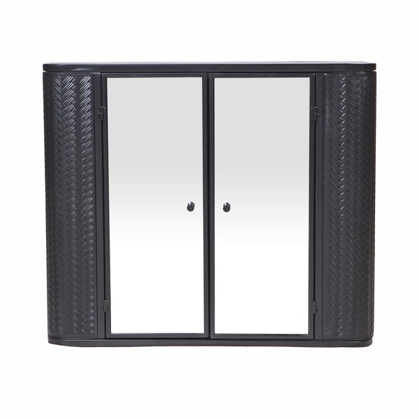 English Elm Black Wall-Mounted Bathroom Cabinet with Mirror, 2 Doors, Open Shelf & Steel Frame for Vanity Spaces W3122P272846