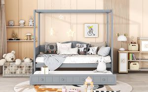 English Elm Twin Canopy Daybed with Pull Out Trundle Pinewood Frame for Kids or Guest Rooms N708P373423E