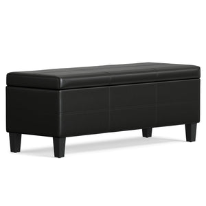 English Elm Afton Upholstered Storage Ottoman Bench in Midnight Faux Leather with Lift-Top Storage & Hinge Safety Black B136P159230