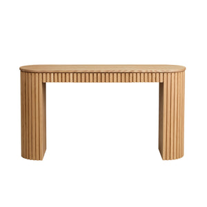 English Elm 59.05'' Matte Finish Console Table Curved Top Striped Legs Slim Entryway Foyer Natural W876P439955