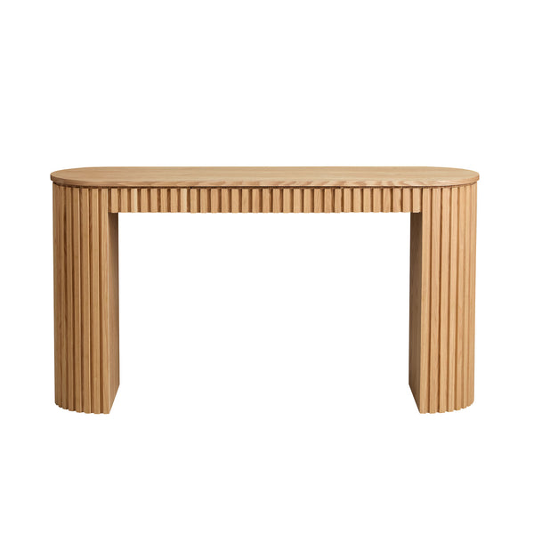 English Elm 59.05'' Matte Finish Console Table Curved Top Striped Legs Slim Entryway Foyer Natural W876P439955