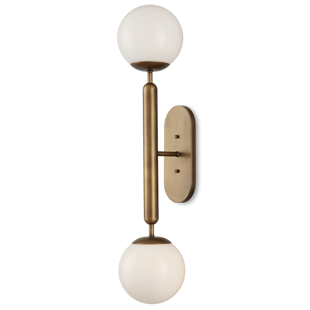 Barbican Double-Light Antique Brass Wall Sconce - Modern Design with Translucent Glass Globes
