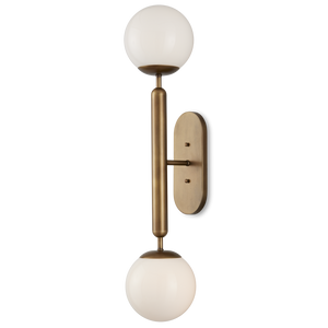 Barbican Double-Light Antique Brass Wall Sconce - Modern Design with Translucent Glass Globes